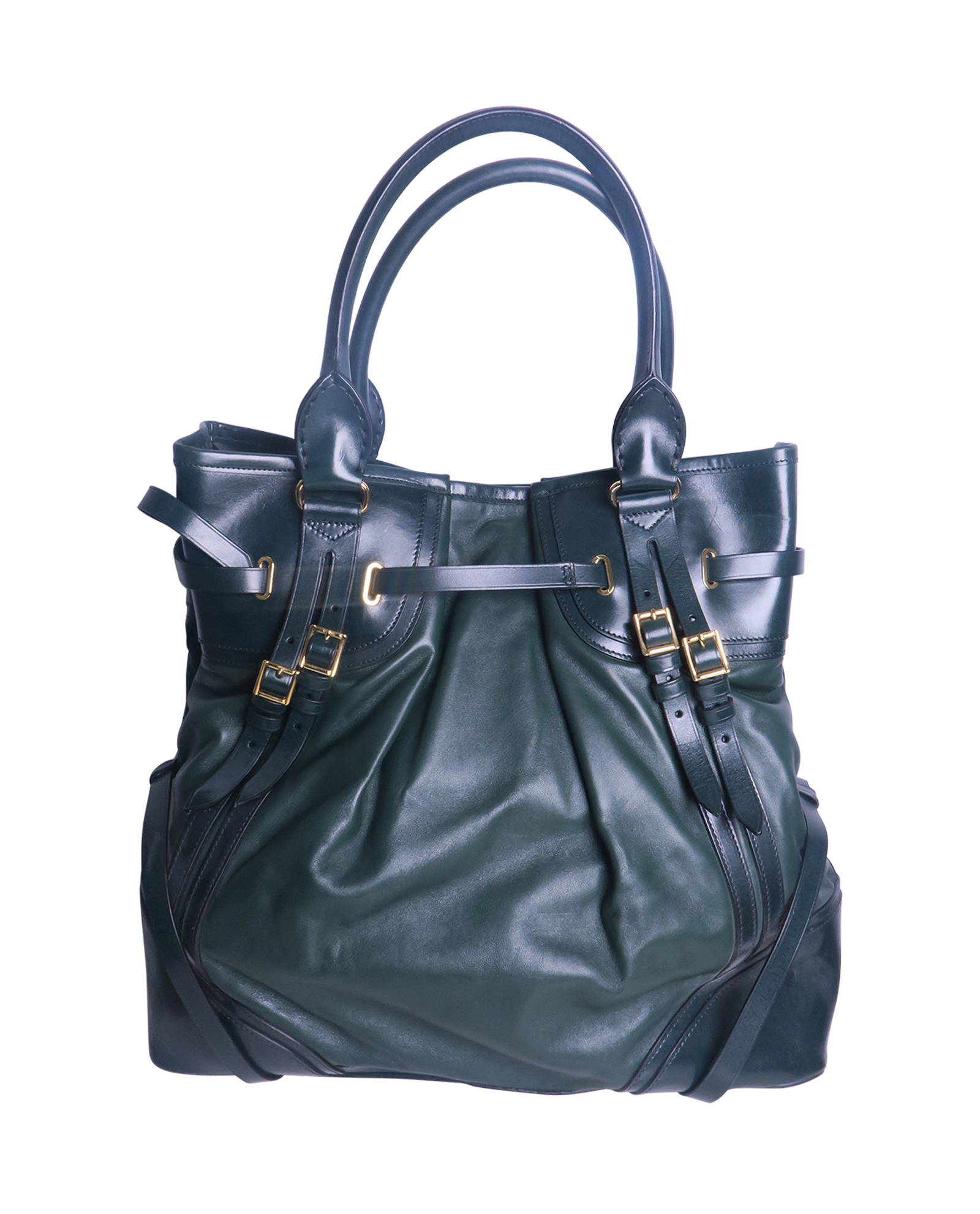 Large Buckle Top Handle bag, &pound;90, Handbags, Green, Leather, Back view